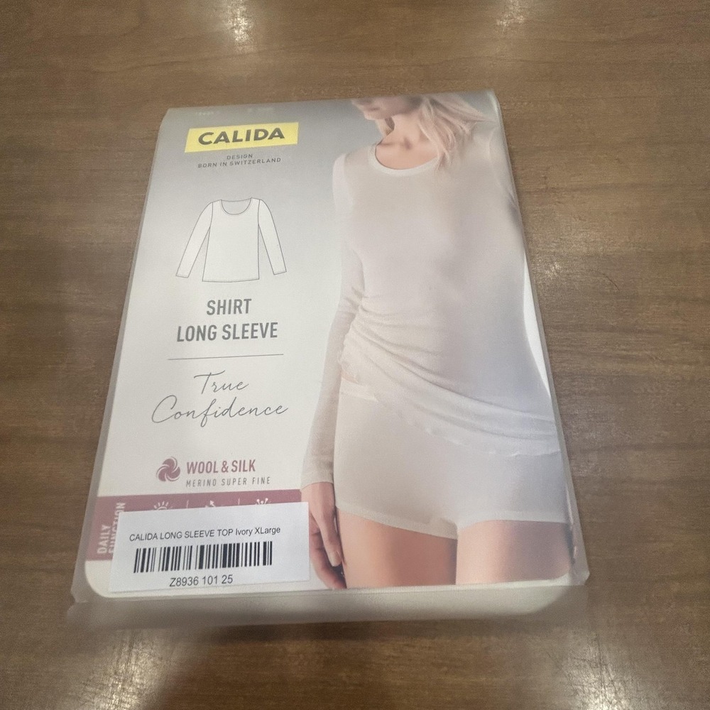 CALIDA Shaping Top Womens XL White Wool Silk Long Sleeve Thermal Undershirt
